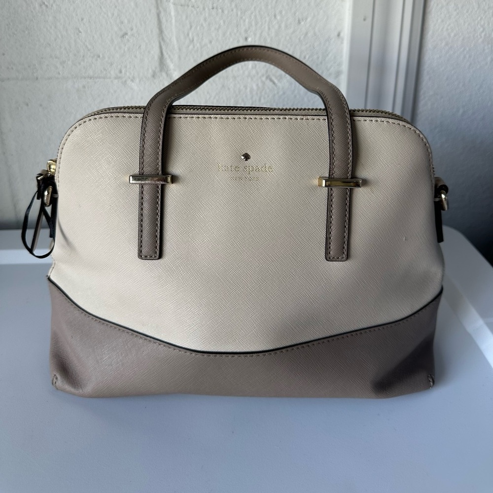 Kate Spade Cream and Tan Satchel with Top Handles